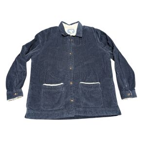 L.L. BEAN Blue Corduroy Sherpa Lined Button Jacket (Women's Large)